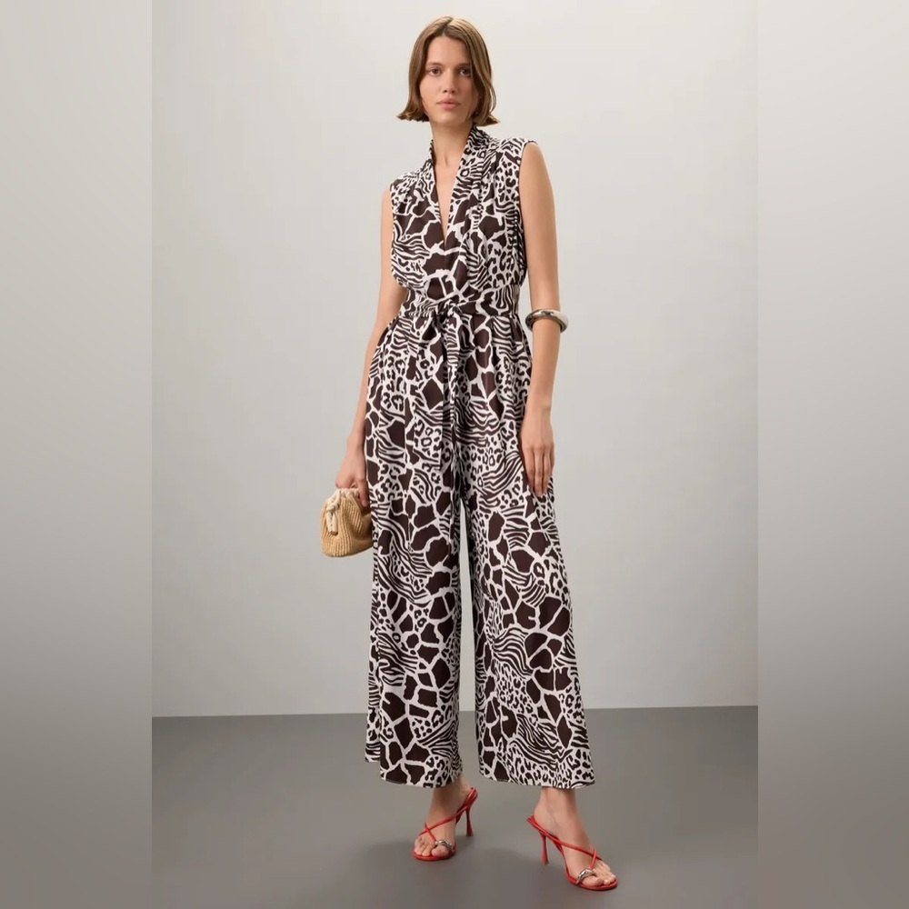 Adam Lippes Collective Animal Print Wide Leg Jumpsuit Brown Women’s Size 4